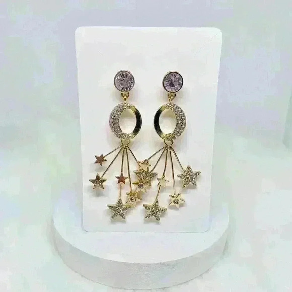 Stars With Rhinestones Statement Earrings - Picture 3 of 4